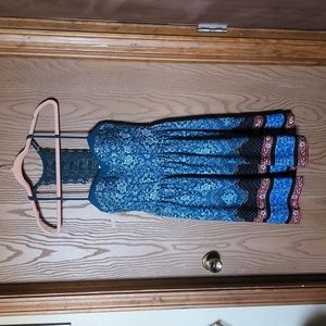 Blue and Multicolored Dress with Pockets and Corset Style Top